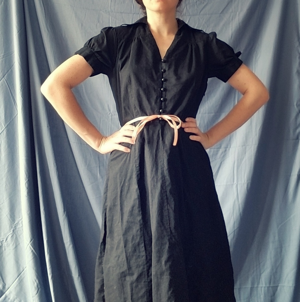 Black Cotton Prarie Cotton Midi Dress